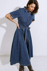 DAY IN THE LIFE DENIM MIDI DRESS - Flying Tomato - Flyclothing LLC
