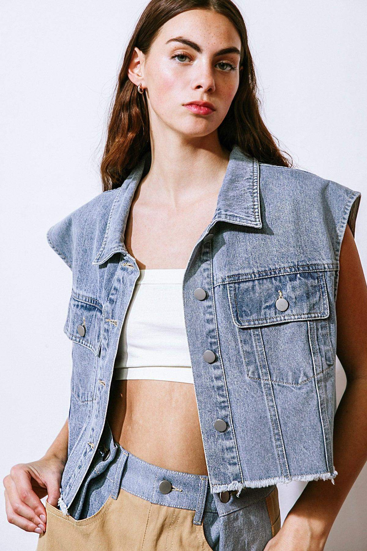 CLAIM TO FAME DENIM VEST - Flying Tomato - Flyclothing LLC
