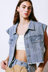 CLAIM TO FAME DENIM VEST - Flying Tomato - Flyclothing LLC