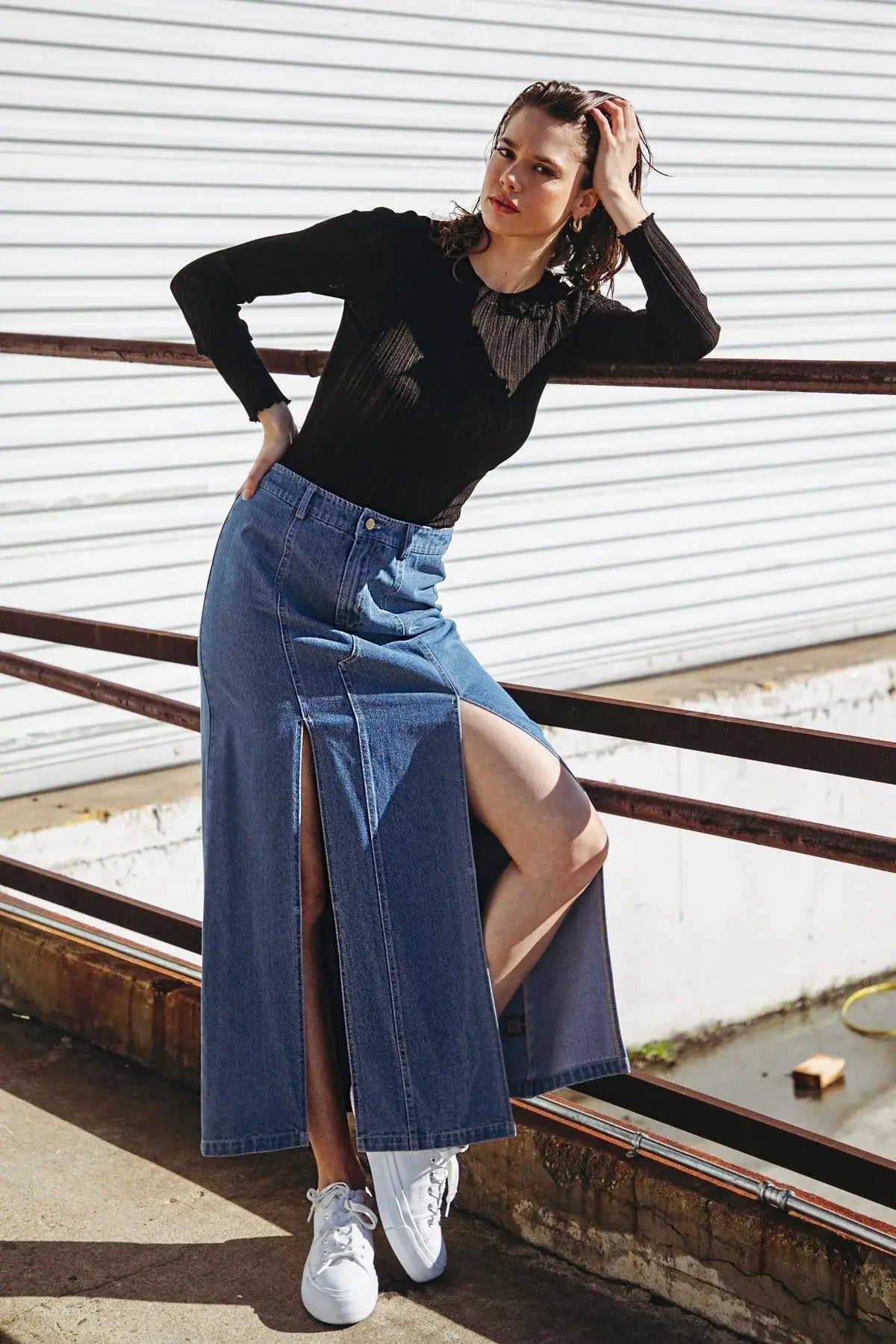 SWEET TALKING DENIM MIDI SKIRT - Flying Tomato - Flyclothing LLC