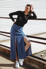 SWEET TALKING DENIM MIDI SKIRT - Flying Tomato - Flyclothing LLC