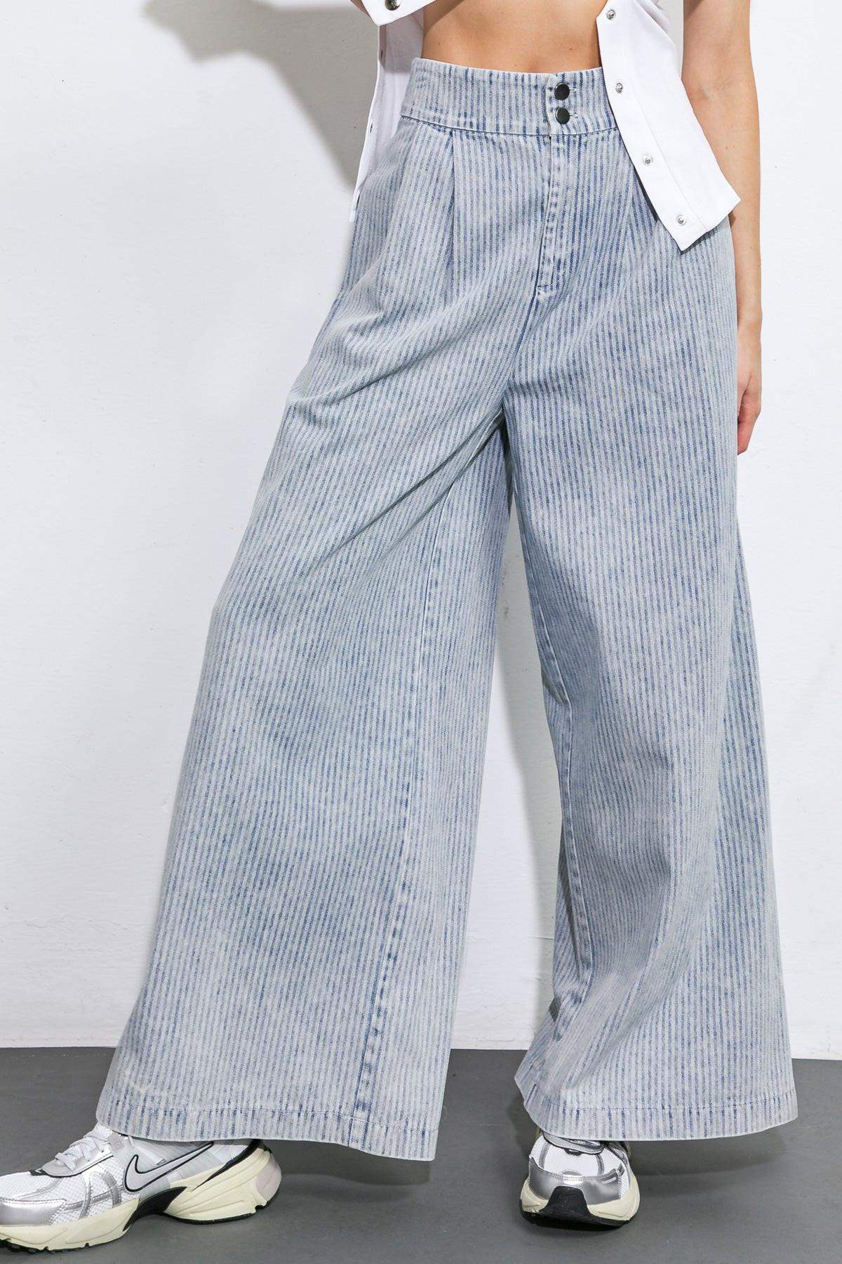 PLAY MY WAY STRIPED DENIM PANTS - Flying Tomato - Flyclothing LLC