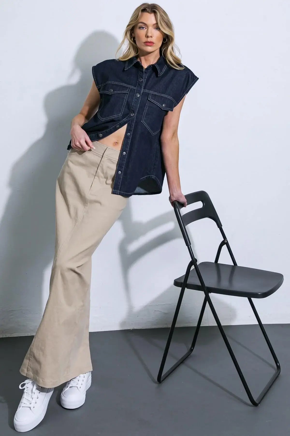 LET'S JUST RELAX DENIM TOP - Flying Tomato - Flyclothing LLC