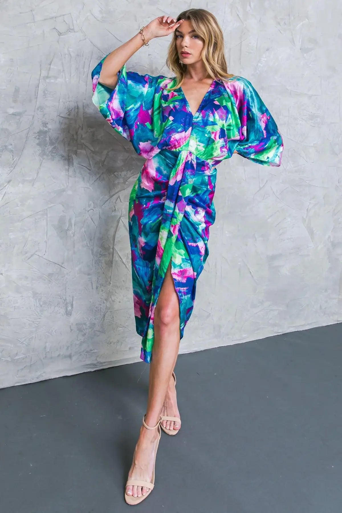 ON THE HORIZON WOVEN SATIN MIDI DRESS - Flying Tomato - Flyclothing LLC