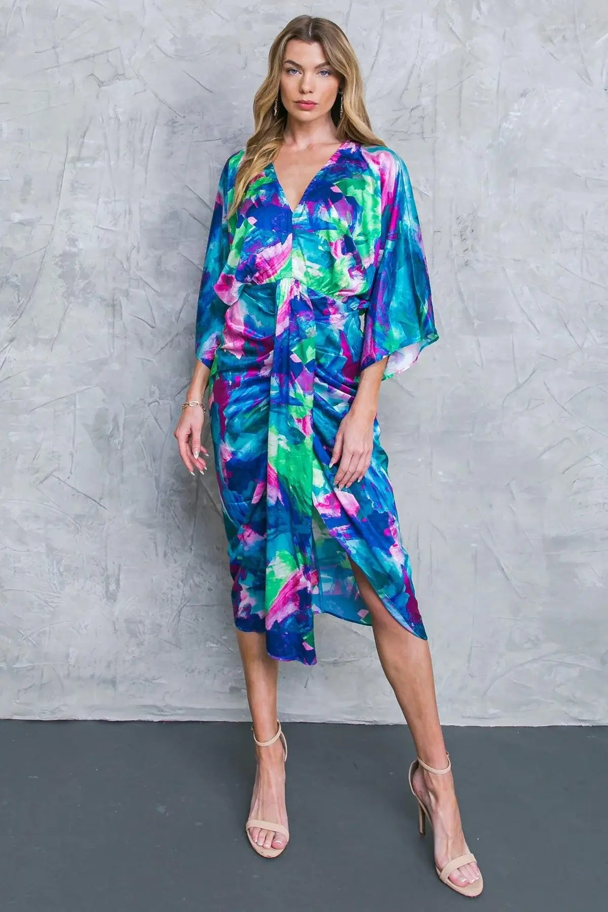 ON THE HORIZON WOVEN SATIN MIDI DRESS - Flying Tomato - Flyclothing LLC