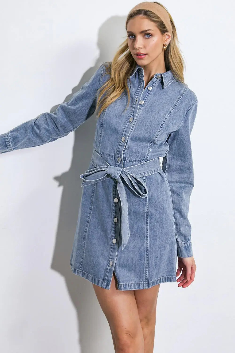 BE A LIGHT DENIM MINI DRESS - Flying Tomato - Flyclothing LLC