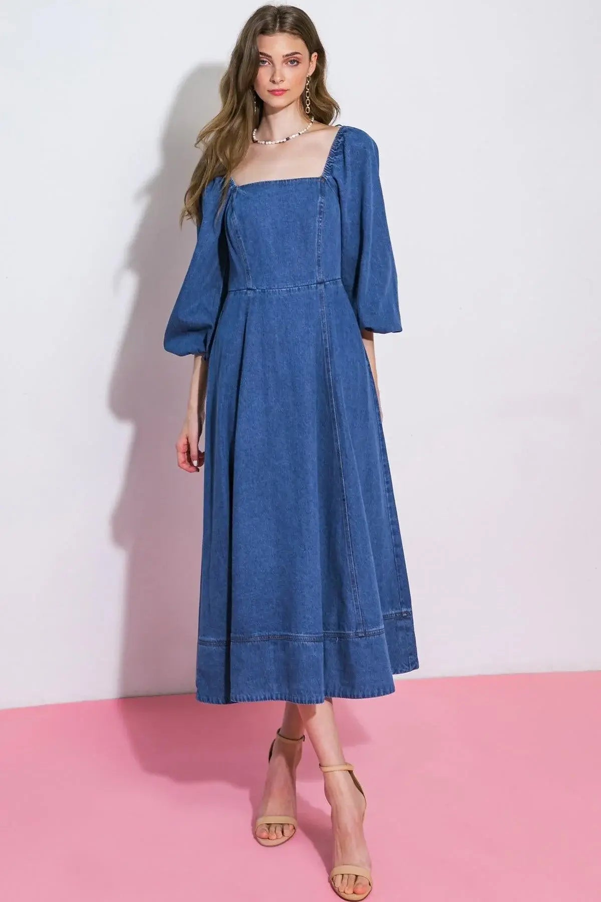FEELIN'S GROOVY DENIM MIDI DRESS - Flying Tomato - Flyclothing LLC