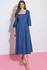 FEELIN'S GROOVY DENIM MIDI DRESS - Flying Tomato - Flyclothing LLC