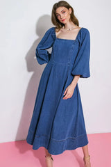 FEELIN'S GROOVY DENIM MIDI DRESS - Flying Tomato - Flyclothing LLC