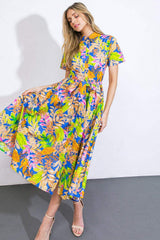 KEEP BLOOMING WOVEN MIDI DRESS - Flying Tomato - Flyclothing LLC