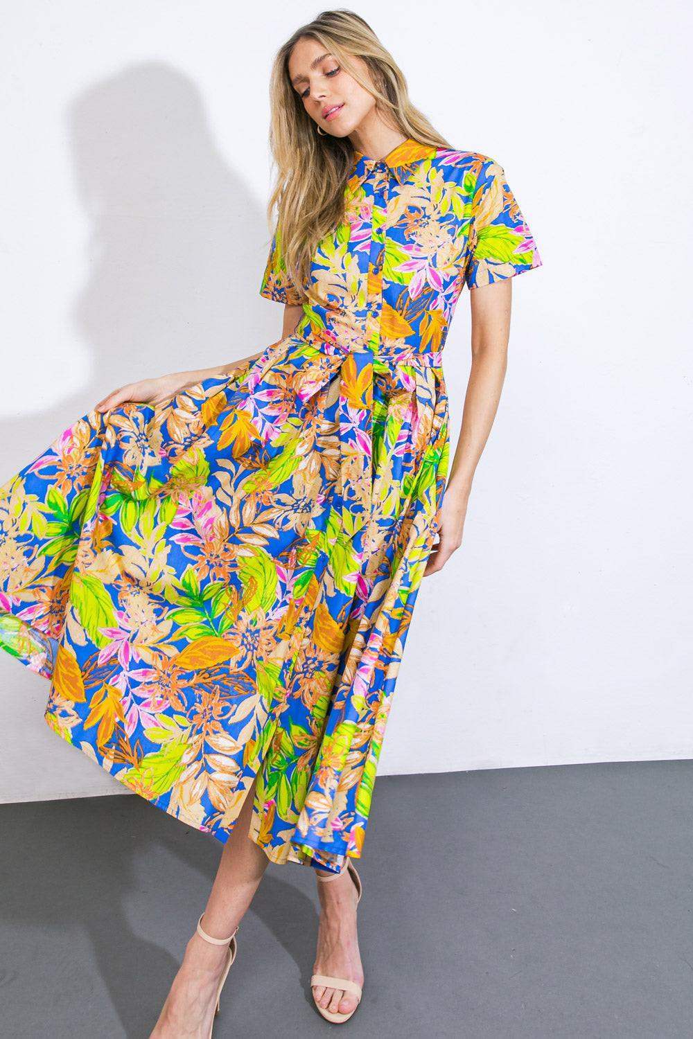 KEEP BLOOMING WOVEN MIDI DRESS - Flying Tomato - Flyclothing LLC