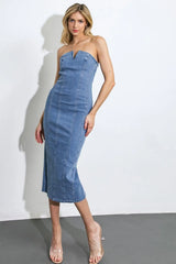 DIVINE DREAM DENIM MIDI DRESS - Flying Tomato - Flyclothing LLC