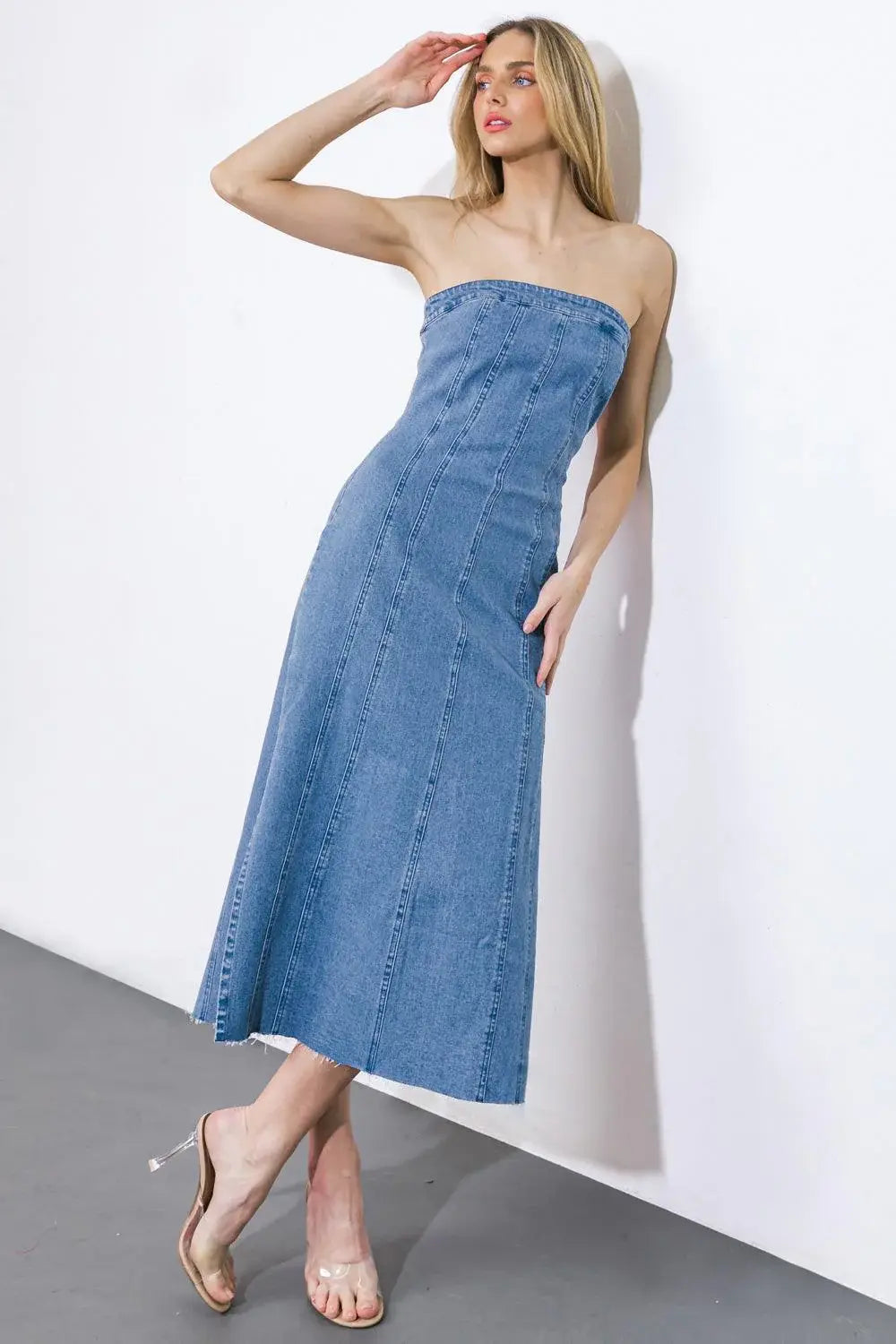YOU'RE THRIVING DENIM MIDI DRESS - Flying Tomato - Flyclothing LLC