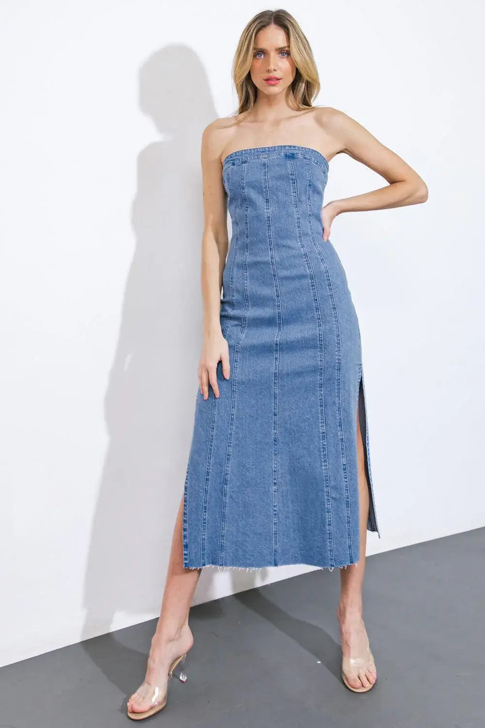 YOU'RE THRIVING DENIM MIDI DRESS - Flying Tomato - Flyclothing LLC
