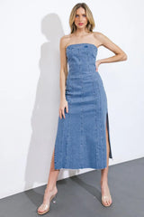 YOU'RE THRIVING DENIM MIDI DRESS - Flying Tomato - Flyclothing LLC