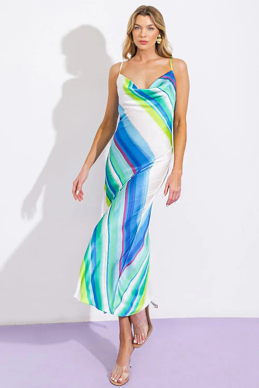 SENSE OF SERENITY WOVEN SATIN MIDI DRESS - Flying Tomato - Flyclothing LLC