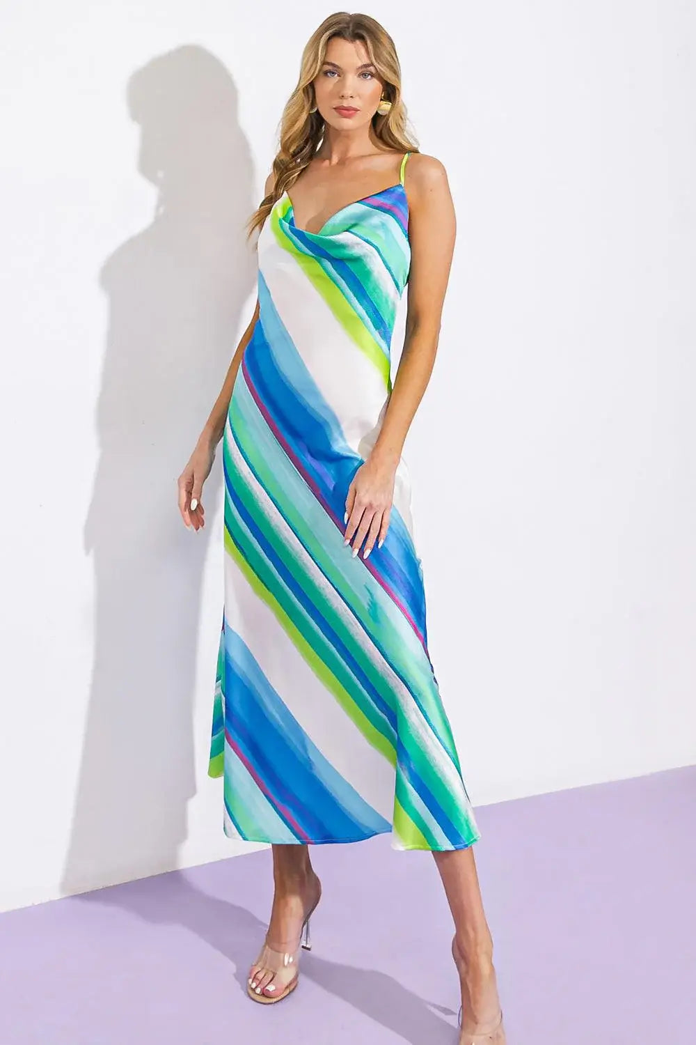 SENSE OF SERENITY WOVEN SATIN MIDI DRESS - Flying Tomato - Flyclothing LLC