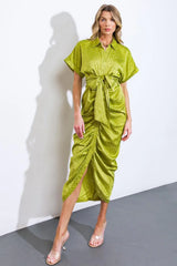 COMING TO MY SENSES WOVEN SATIN MIDI DRESS - Flying Tomato - Flyclothing LLC