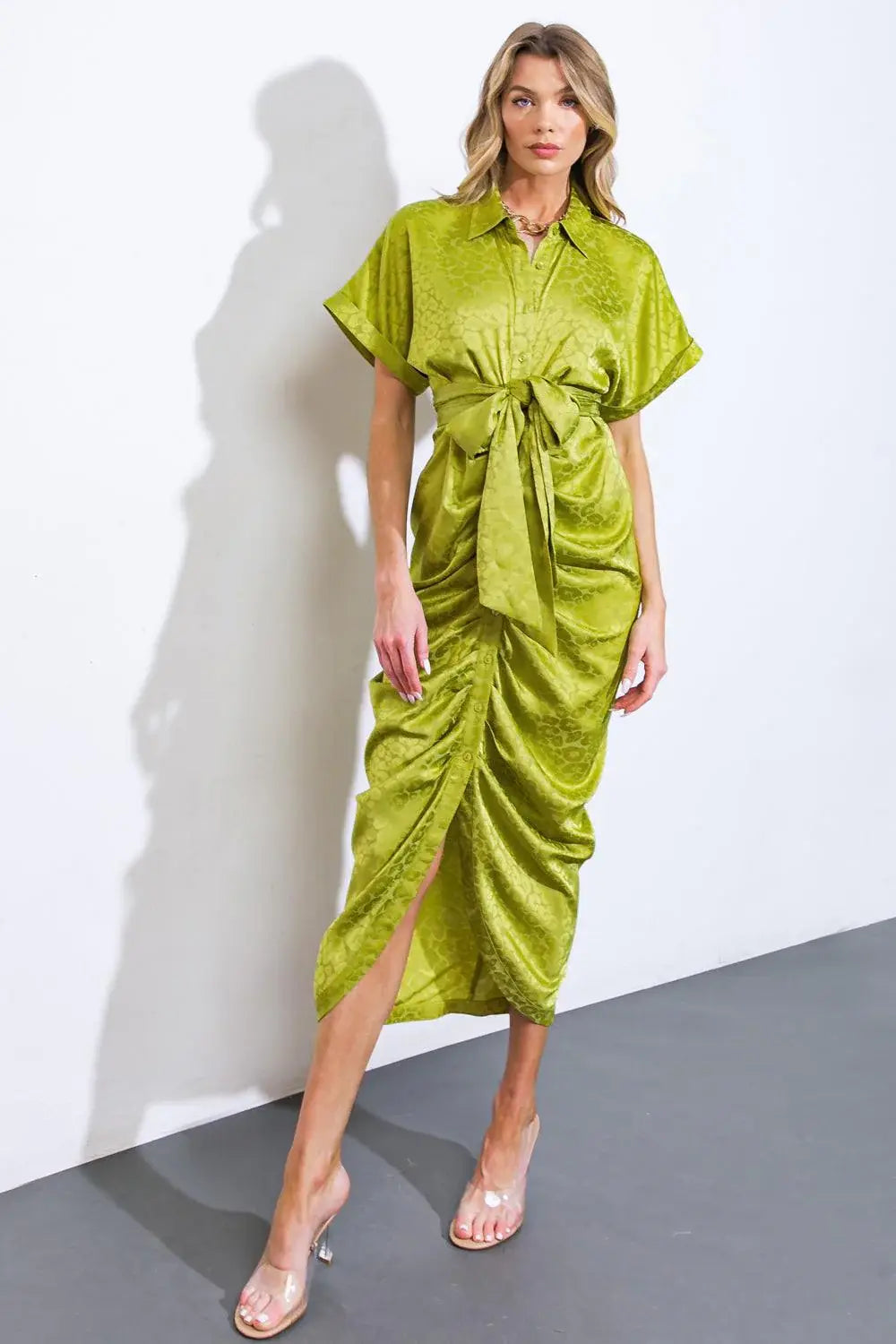 COMING TO MY SENSES WOVEN SATIN MIDI DRESS - Flying Tomato - Flyclothing LLC