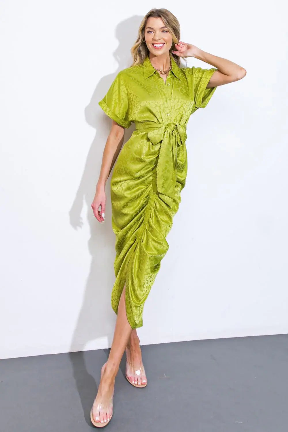 COMING TO MY SENSES WOVEN SATIN MIDI DRESS - Flying Tomato - Flyclothing LLC