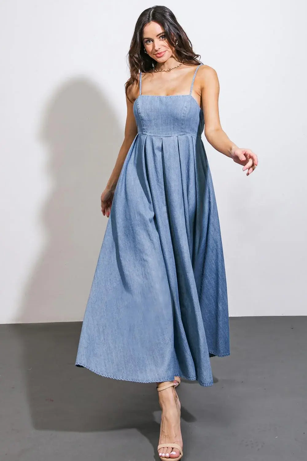 CAPTIVATING HEART DENIM MIDI DRESS - Flying Tomato - Flyclothing LLC