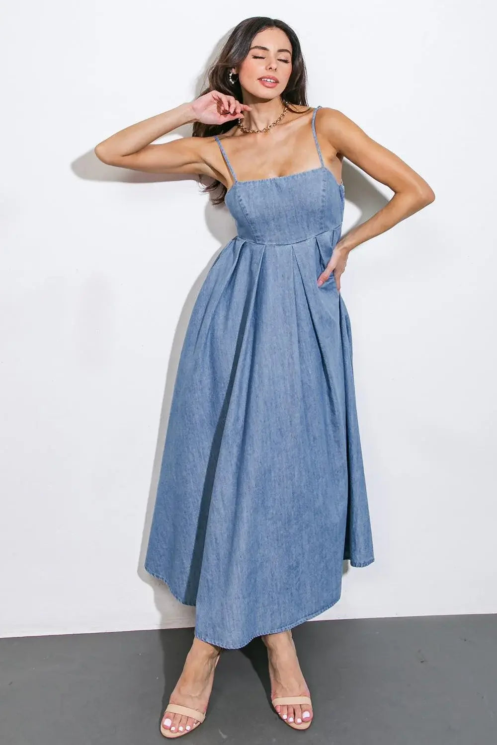 CAPTIVATING HEART DENIM MIDI DRESS - Flying Tomato - Flyclothing LLC