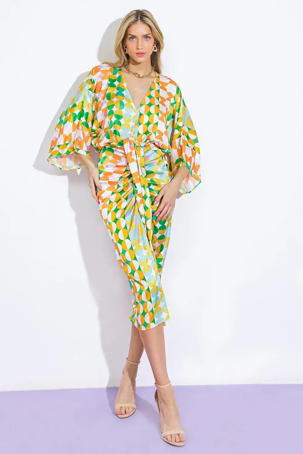 BEST IMPRESSIONS WOVEN SATIN MIDI DRESS - Flying Tomato - Flyclothing LLC