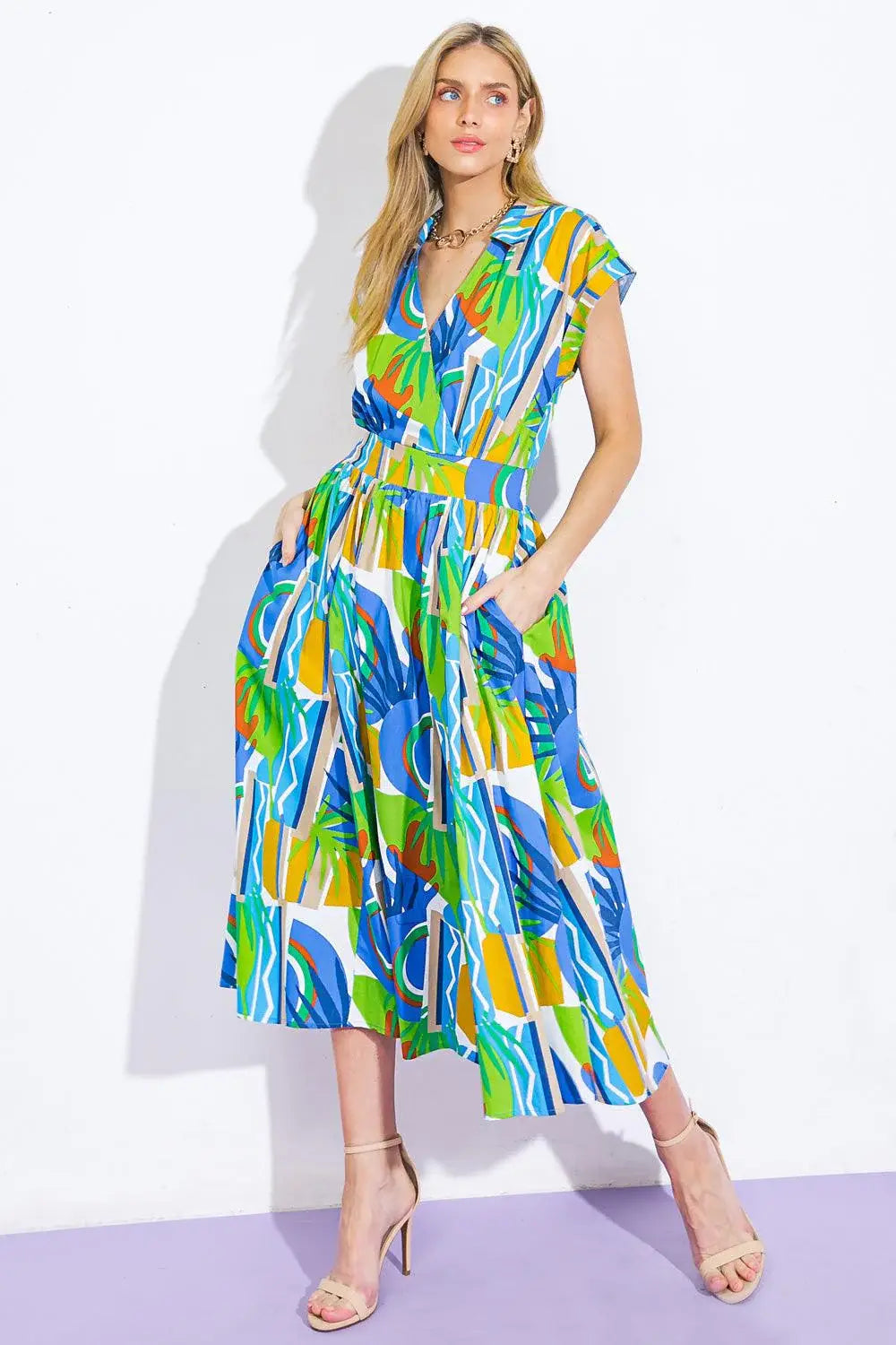 SUMMER MIRAGE WOVEN MIDI DRESS - Flying Tomato - Flyclothing LLC
