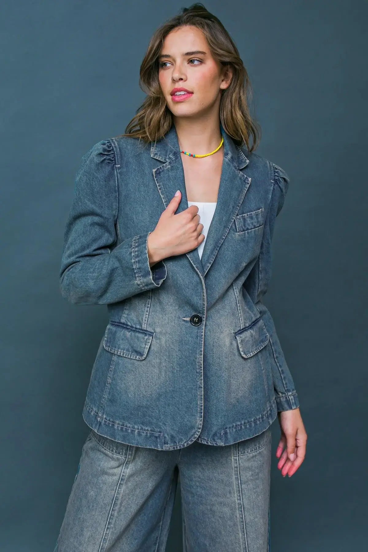 GIVE IT YOUR ALL DENIM BLAZER - Flying Tomato - Flyclothing LLC