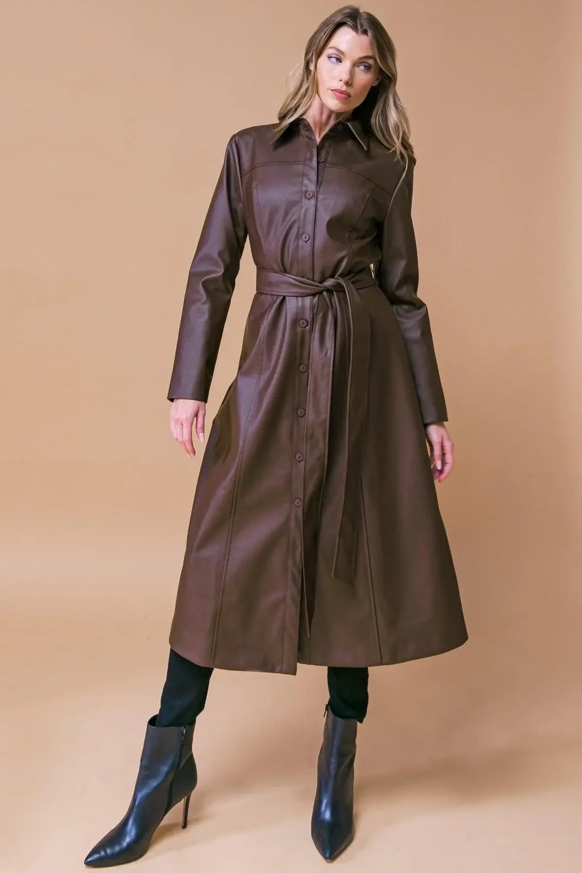 WHAT A WONDERFUL DAY LEATHER MIDI COAT - Flying Tomato - Flyclothing LLC