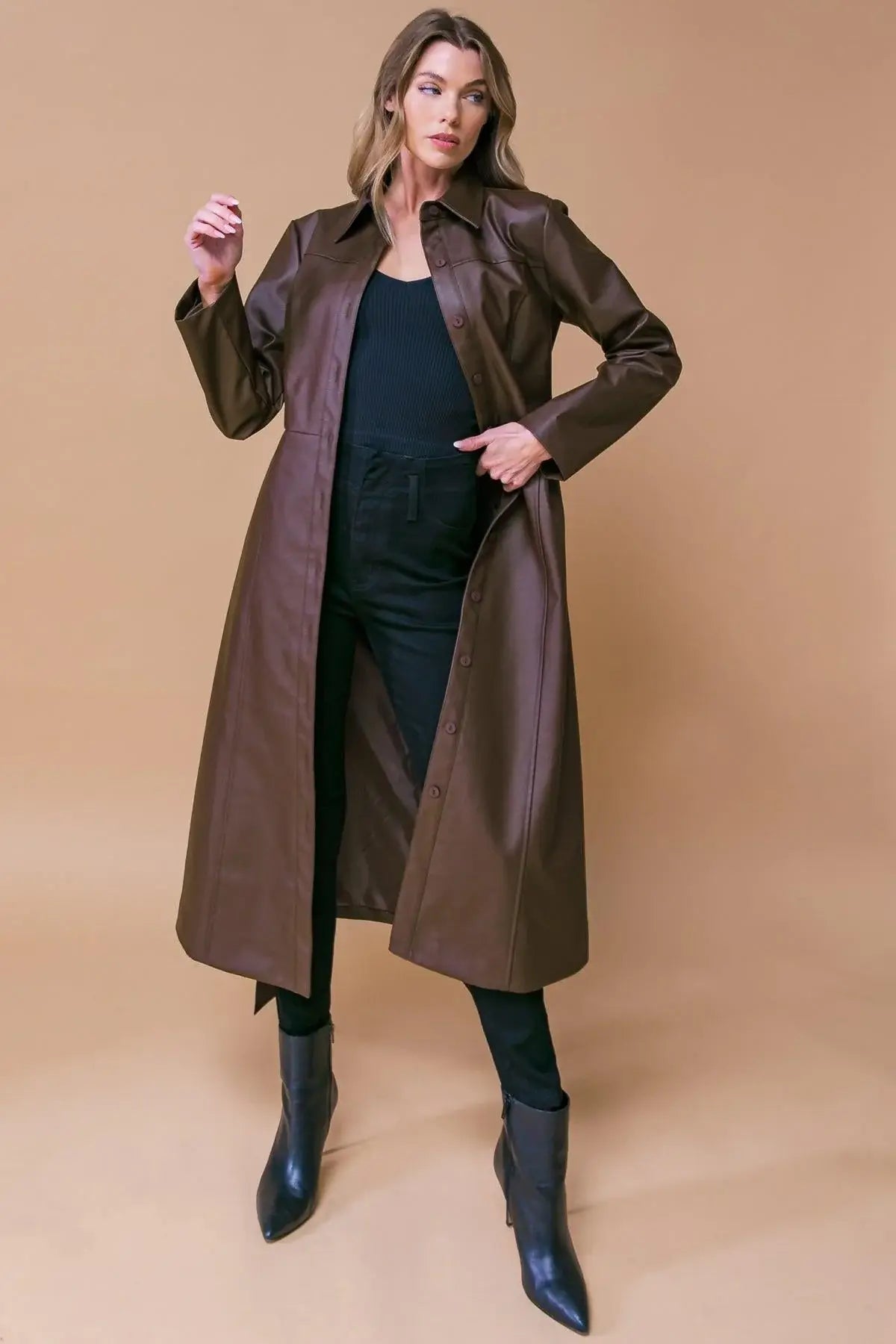 WHAT A WONDERFUL DAY LEATHER MIDI COAT - Flying Tomato - Flyclothing LLC