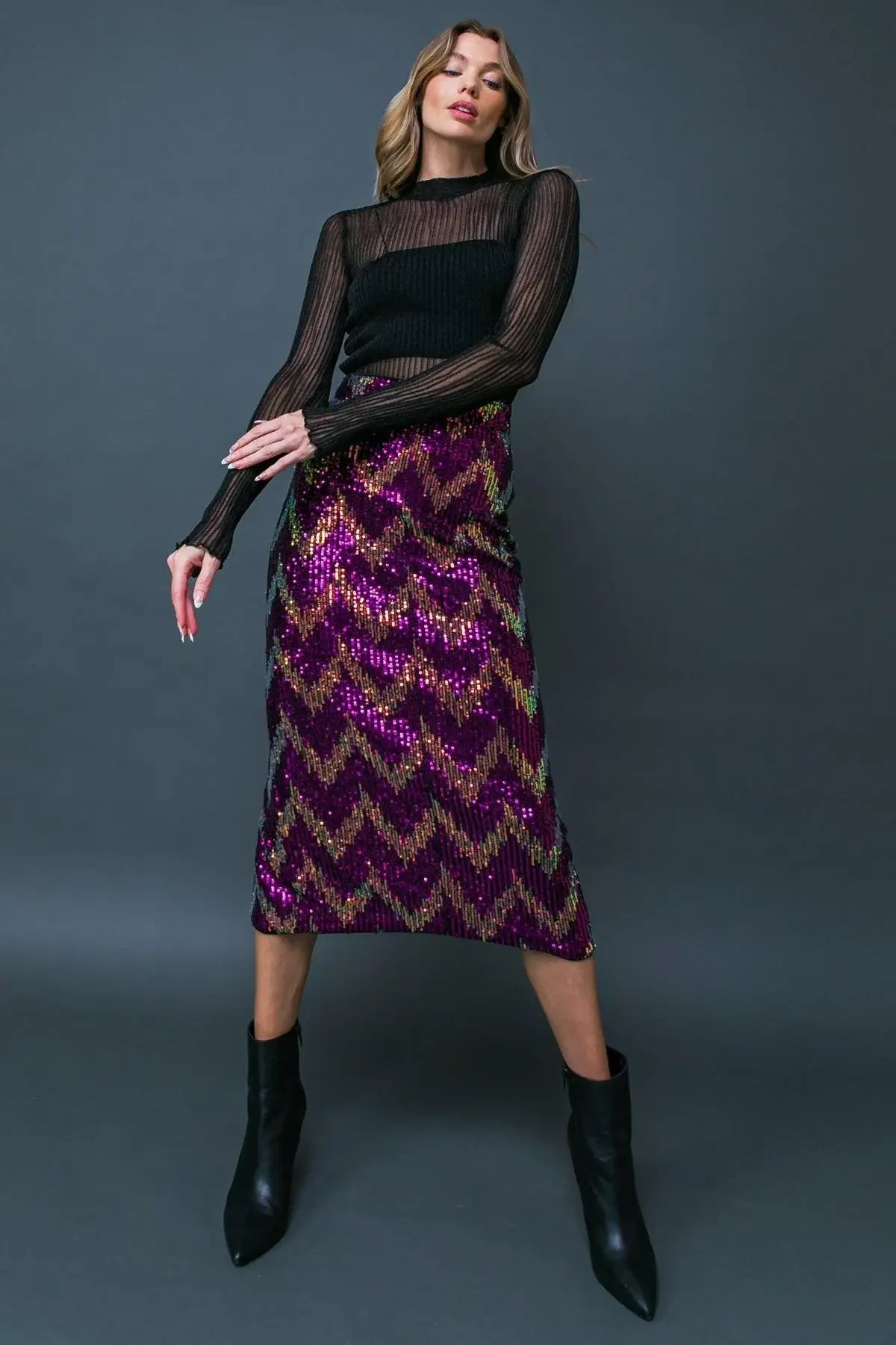 BE HAPPY FRIEND SEQUIN MIDI SKIRT - Flying Tomato - Flyclothing LLC