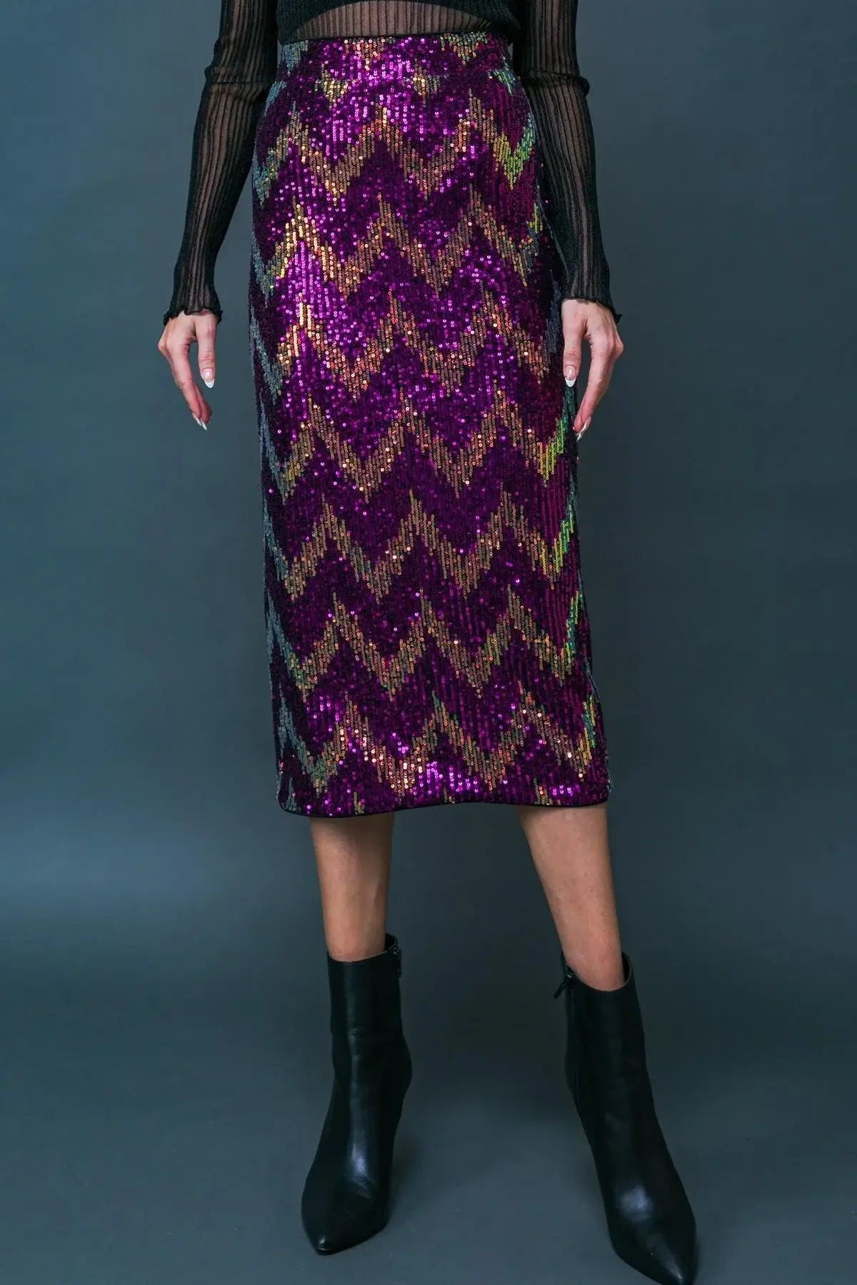 BE HAPPY FRIEND SEQUIN MIDI SKIRT - Flying Tomato - Flyclothing LLC