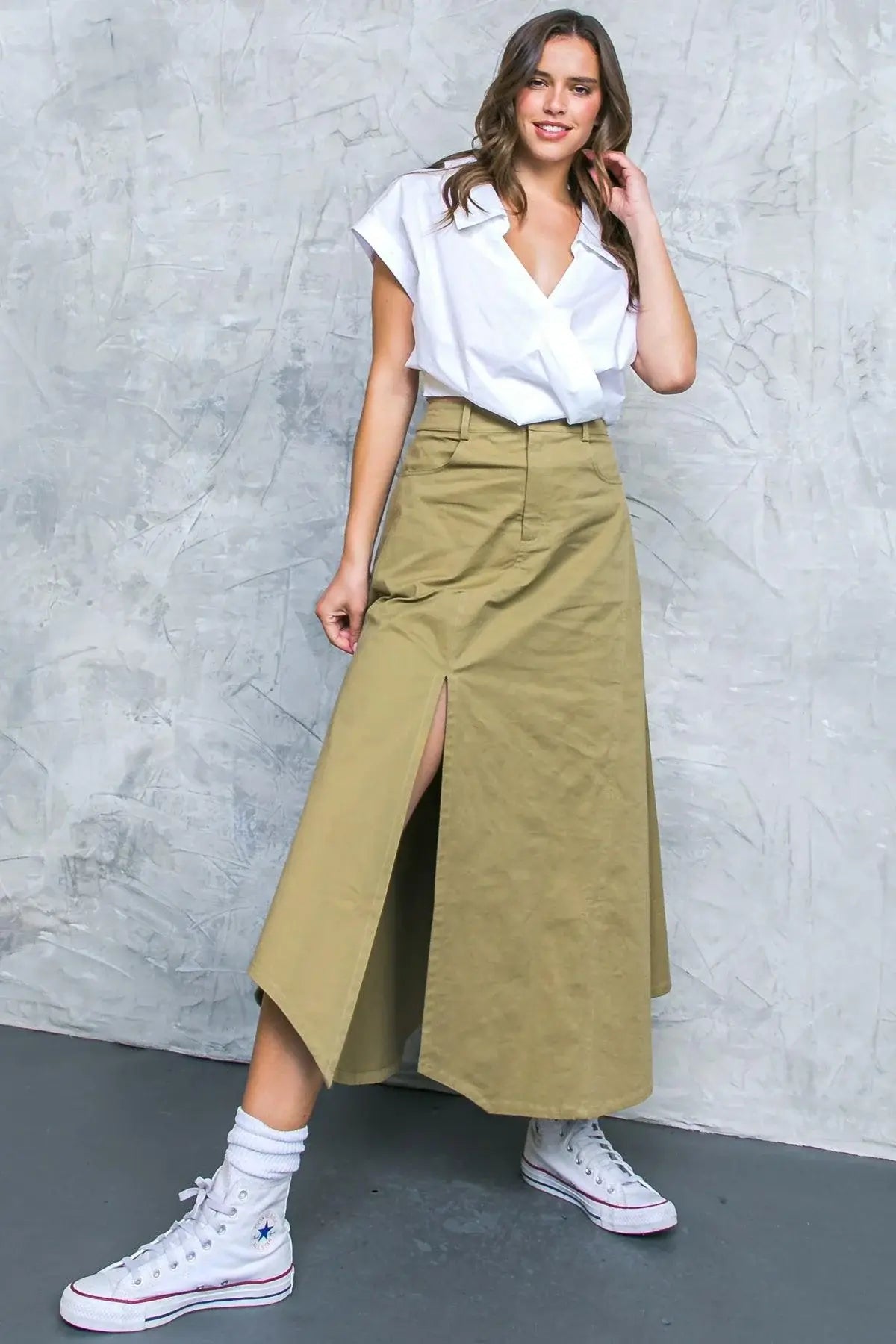 COMPLETE CRUSH TWILL MIDI SKIRT - Flying Tomato - Flyclothing LLC