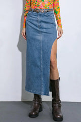 KEEP SHINING DENIM MIDI SKIRT - Flying Tomato - Flyclothing LLC