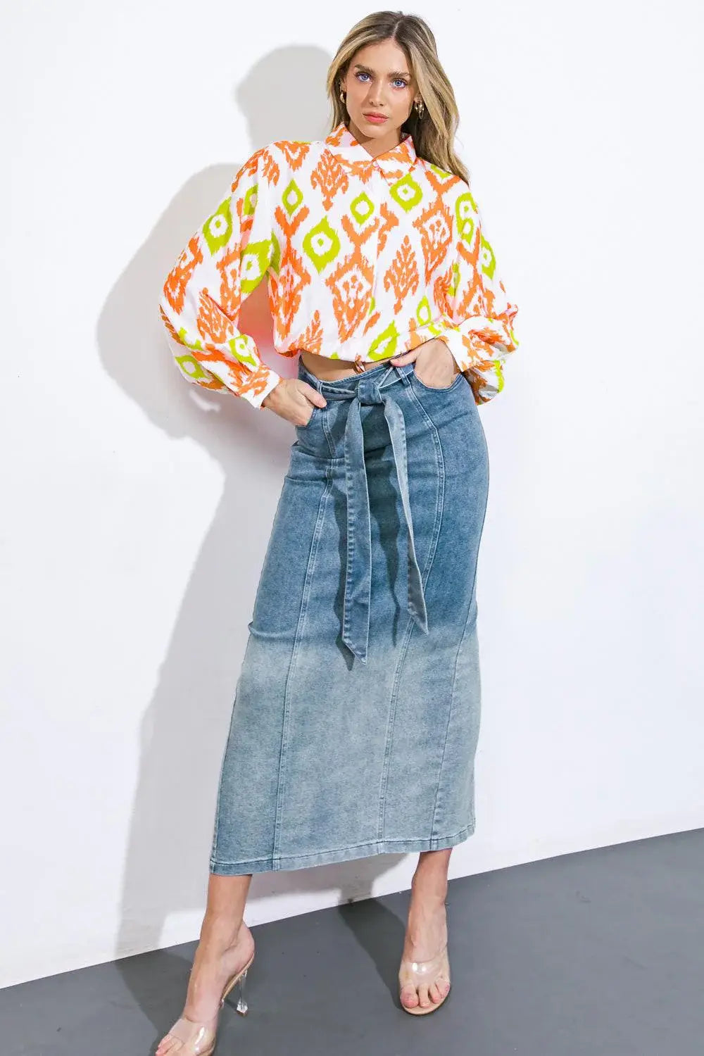 THE GRASS IS GREENER DENIM MIDI SKIRT - Flying Tomato - Flyclothing LLC