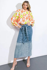 THE GRASS IS GREENER DENIM MIDI SKIRT - Flying Tomato - Flyclothing LLC