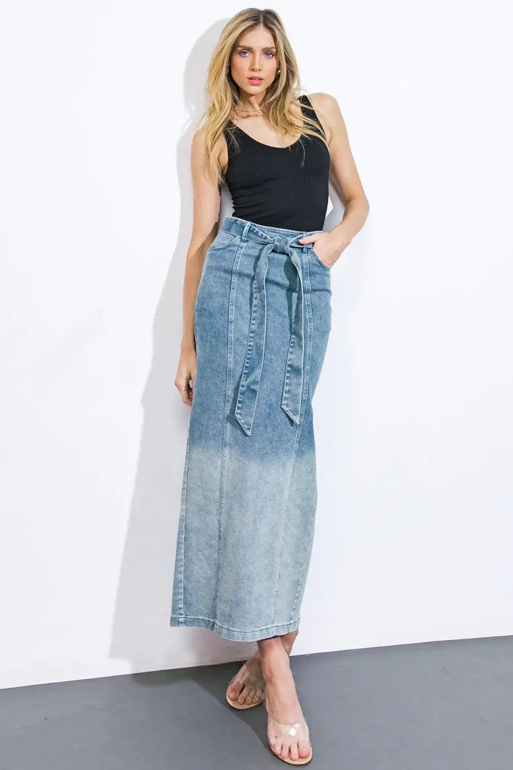 THE GRASS IS GREENER DENIM MIDI SKIRT - Flying Tomato - Flyclothing LLC