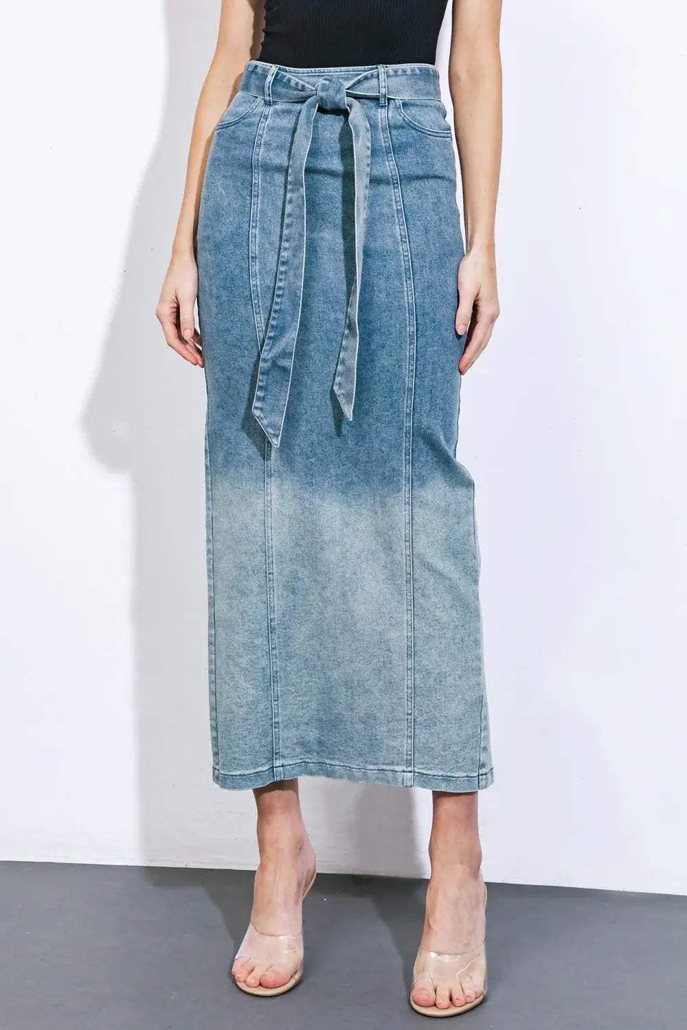 THE GRASS IS GREENER DENIM MIDI SKIRT - Flying Tomato - Flyclothing LLC