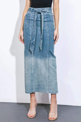 THE GRASS IS GREENER DENIM MIDI SKIRT - Flying Tomato - Flyclothing LLC