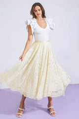 MEANINGFUL MOMENT WOVEN LACE MIDI SKIRT - Flying Tomato - Flyclothing LLC