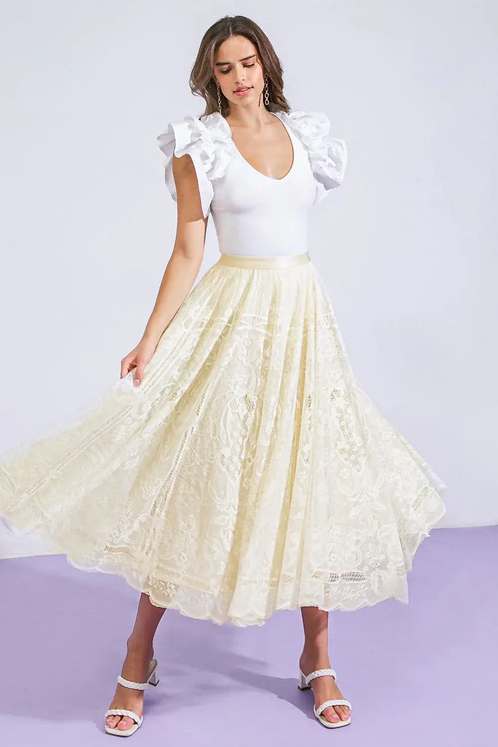 MEANINGFUL MOMENT WOVEN LACE MIDI SKIRT - Flying Tomato - Flyclothing LLC