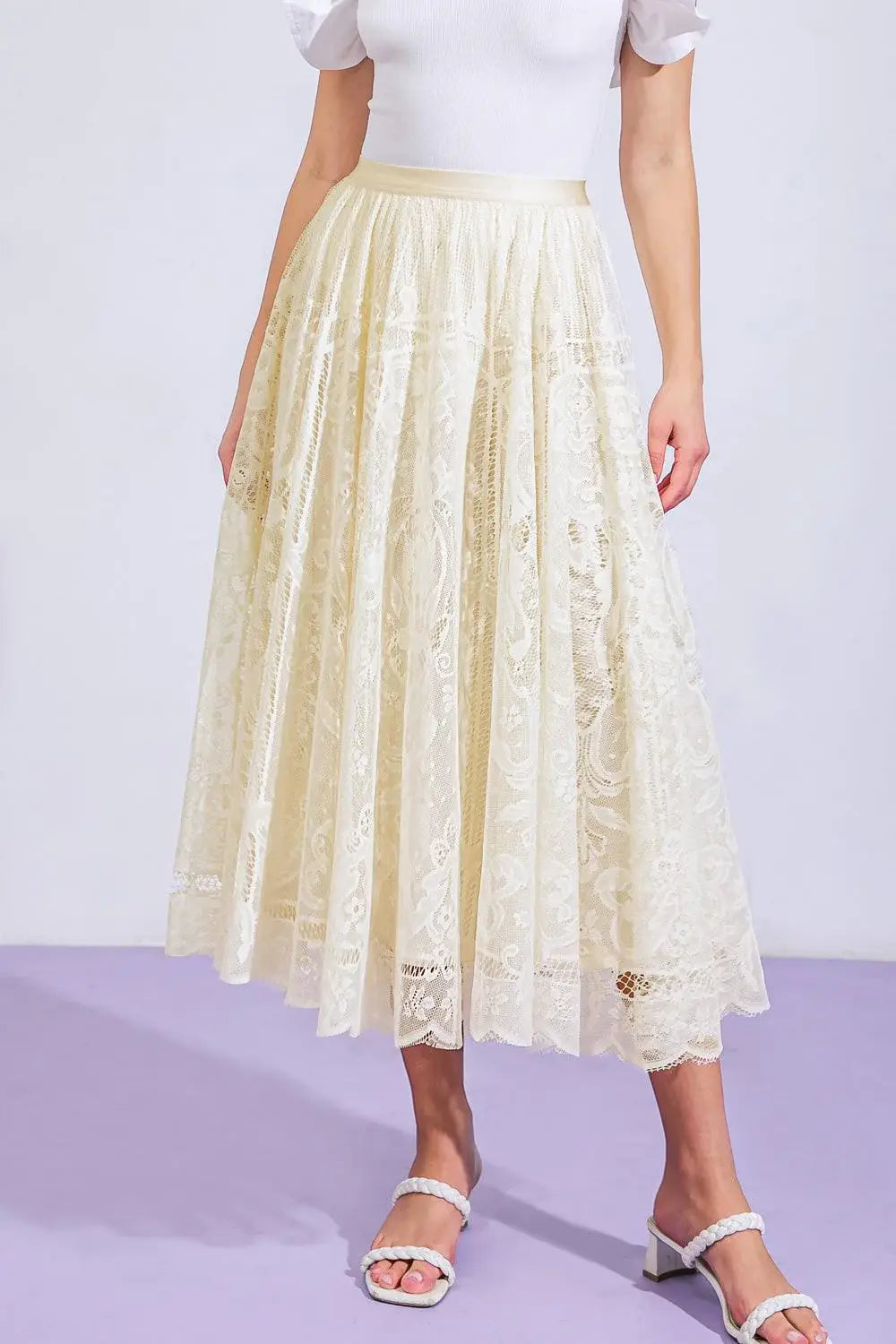 MEANINGFUL MOMENT WOVEN LACE MIDI SKIRT - Flying Tomato - Flyclothing LLC