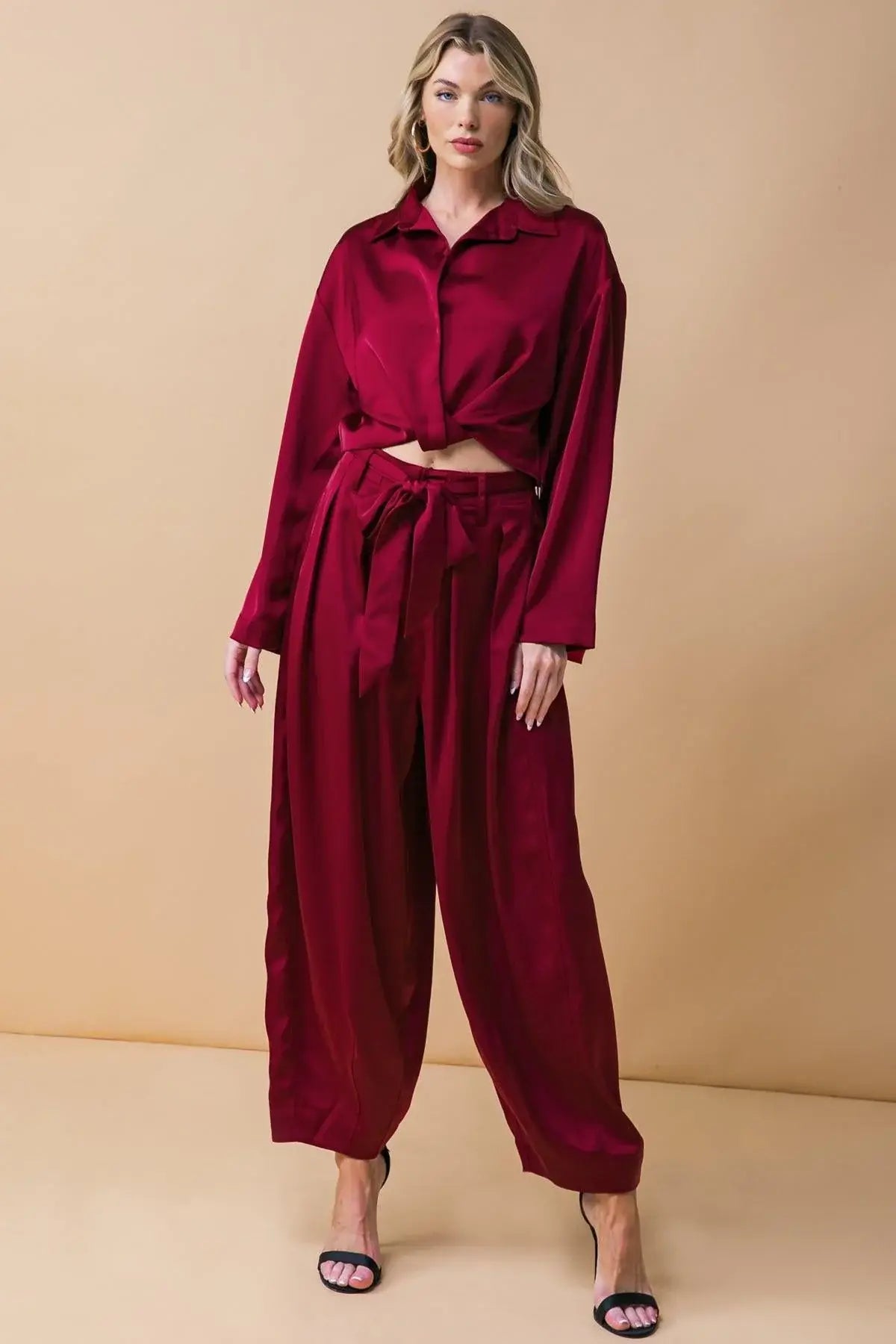 POWERFUL CHARM WOVEN SATIN PANTS - Flying Tomato - Flyclothing LLC