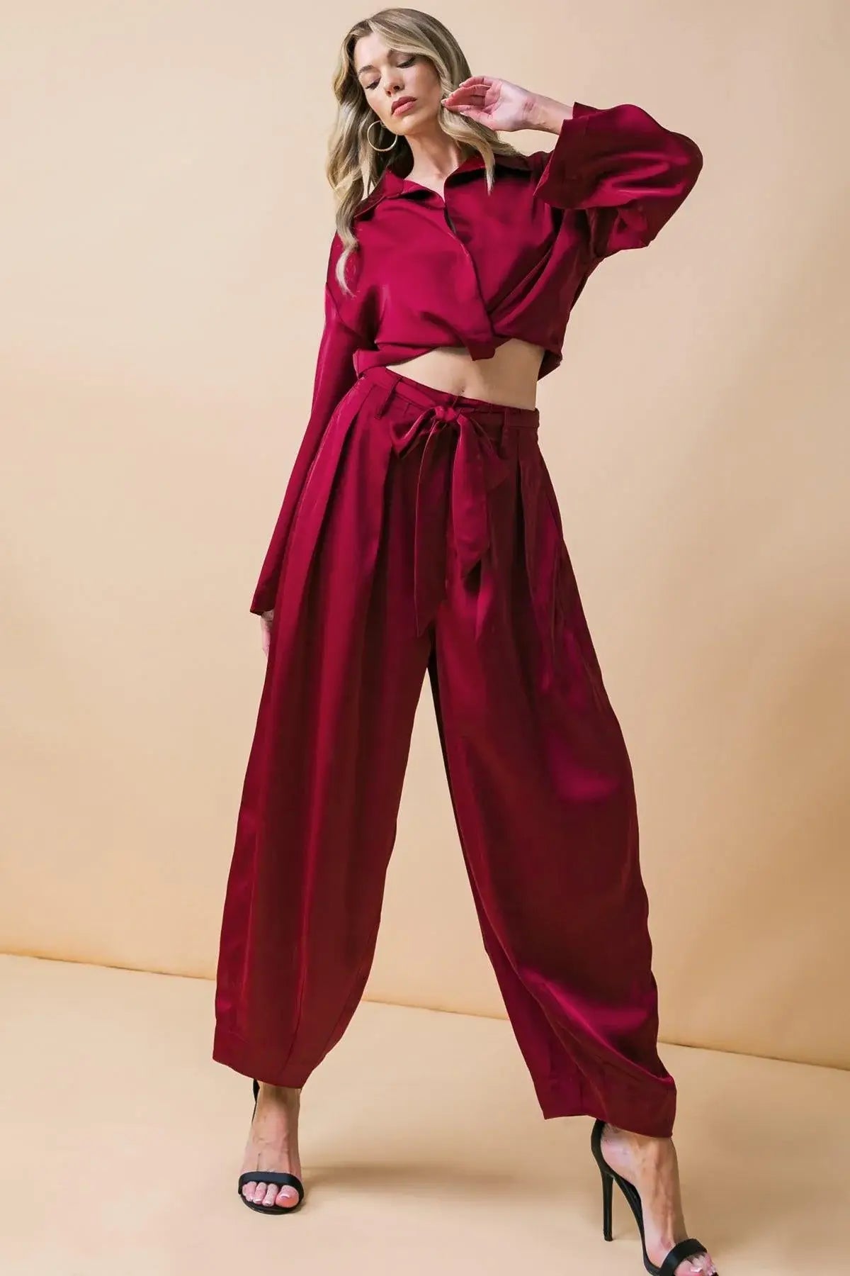 POWERFUL CHARM WOVEN SATIN PANTS - Flying Tomato - Flyclothing LLC