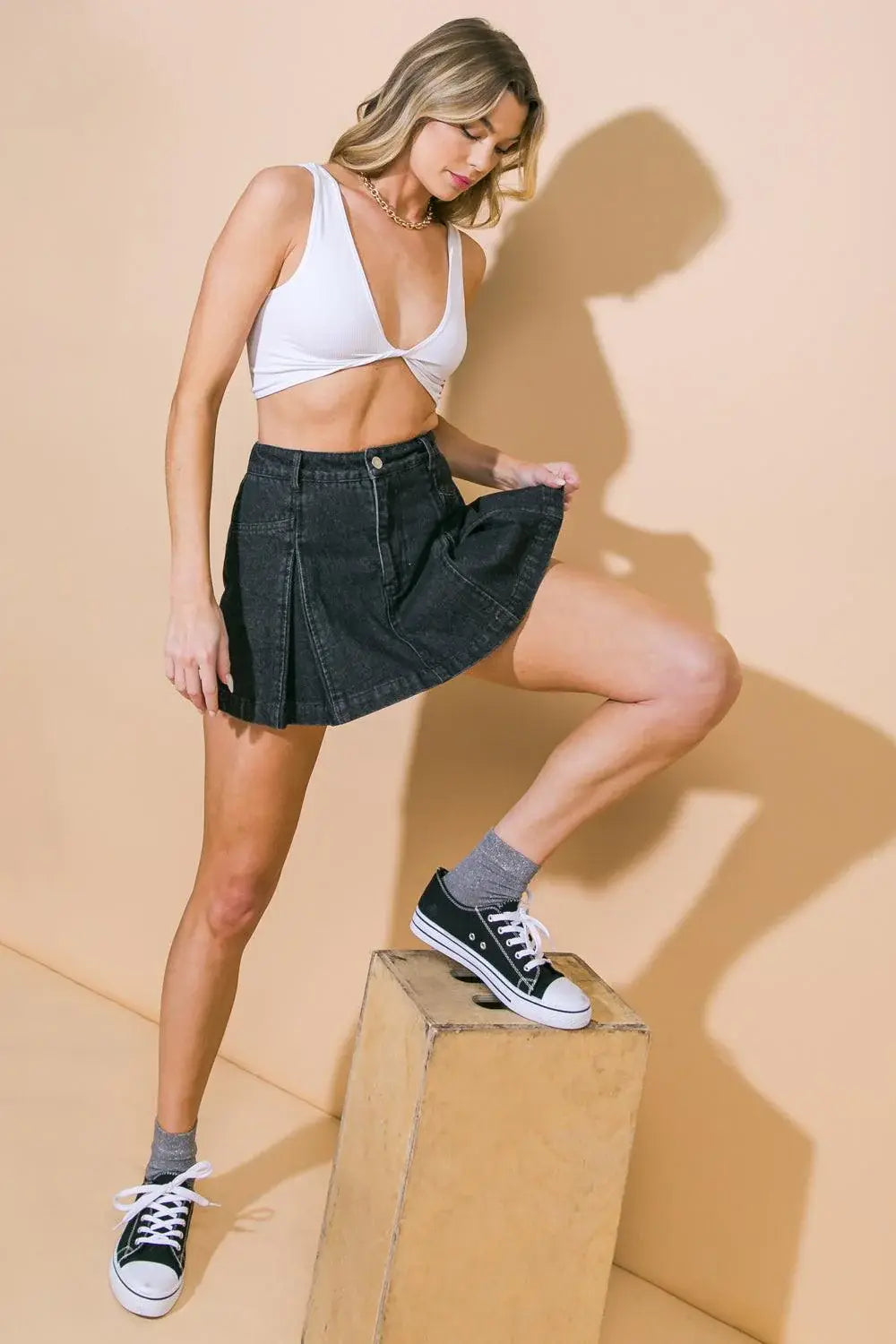 DIAMOND GIRL DENIM SKORT - Flying Tomato - Flyclothing LLC