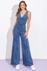 SIESTA SATURDAY DENIM JUMPSUIT - Flying Tomato - Flyclothing LLC