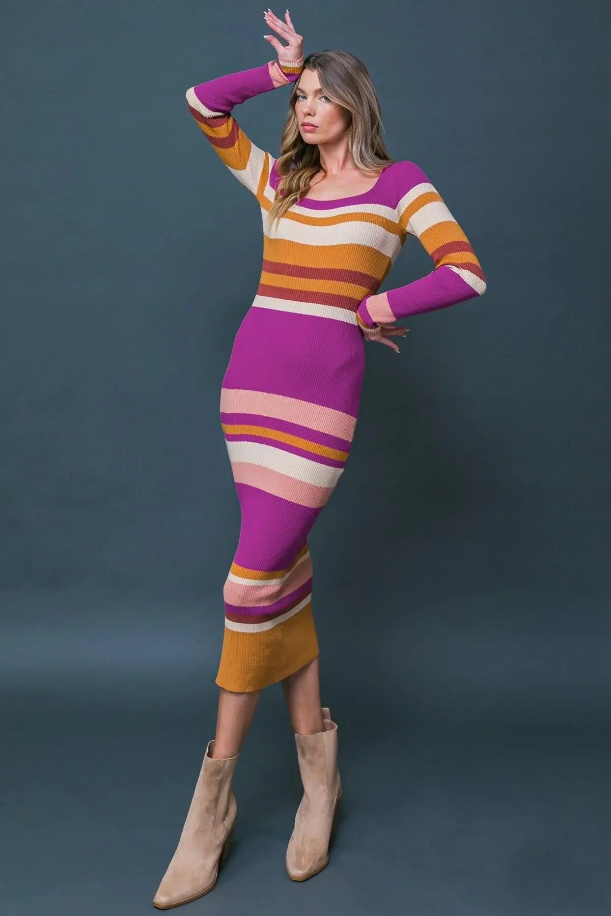 EVENING OF ELEGANCE SWEATER MIDI DRESS - Flying Tomato - Flyclothing LLC