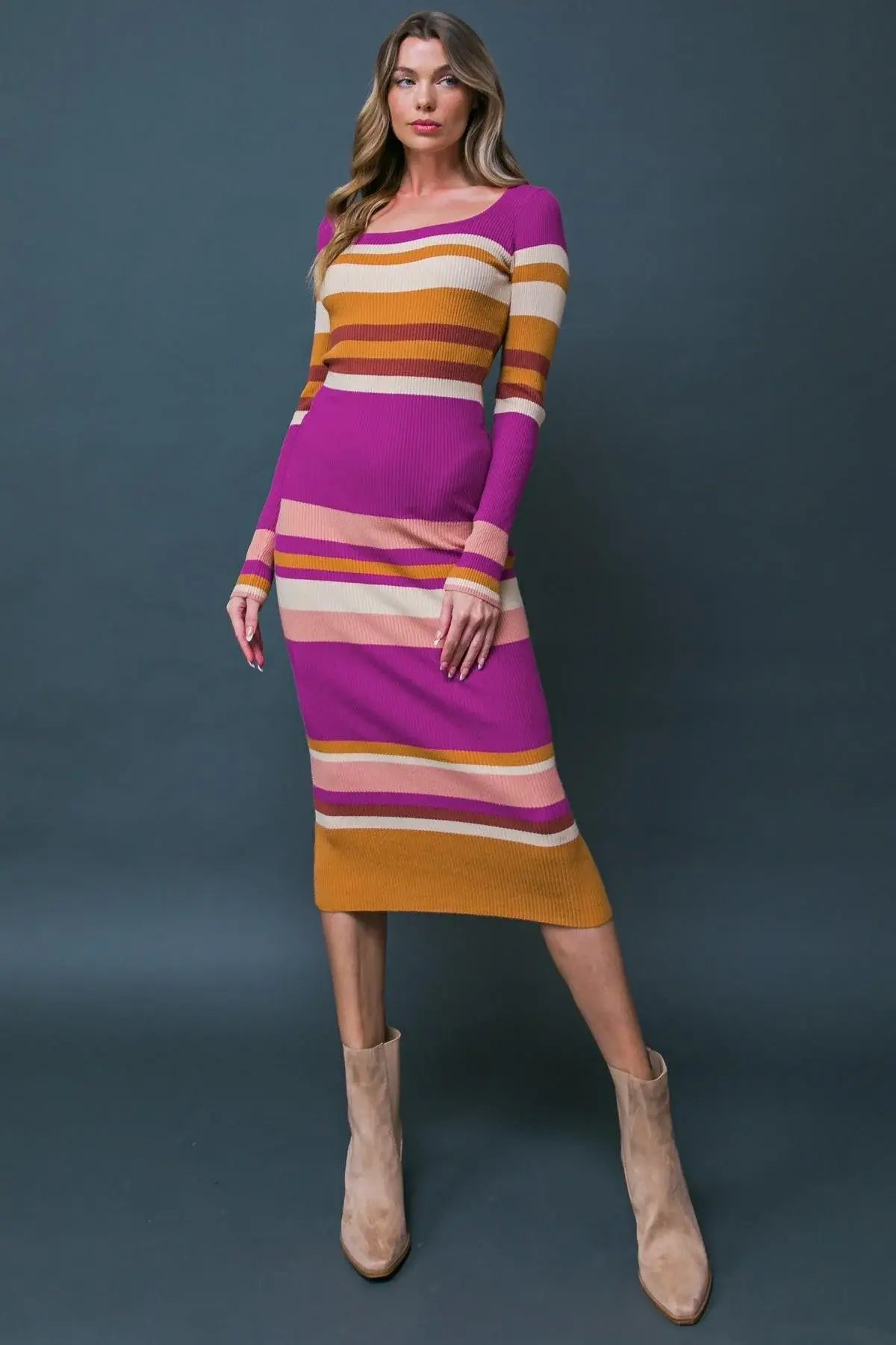 EVENING OF ELEGANCE SWEATER MIDI DRESS - Flying Tomato - Flyclothing LLC