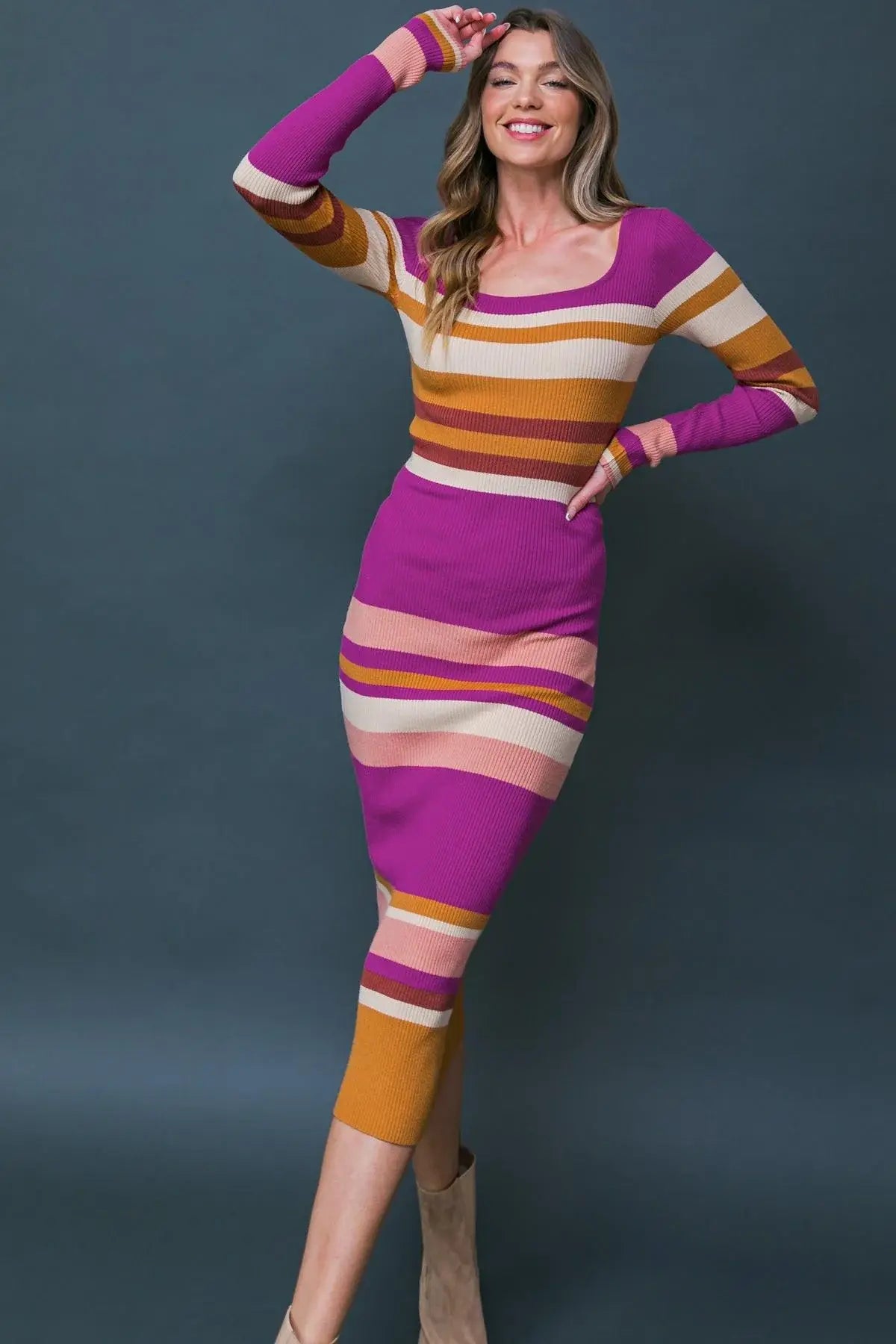 EVENING OF ELEGANCE SWEATER MIDI DRESS - Flying Tomato - Flyclothing LLC